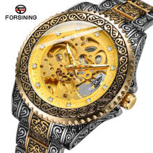 Forsining 378 Luxury Diamond Mechanical Watches Men Skeleton Automatic Stainless Steel Back Watch